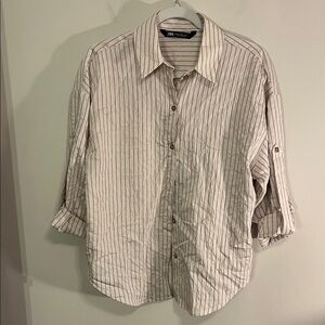 Zara Men's Casual Beige Striped Shirt